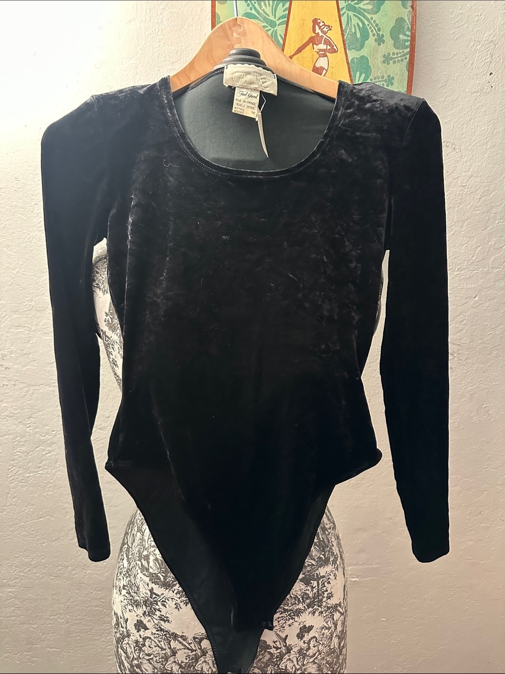 Cache Black Velvet Long Sleeve Bodysuit